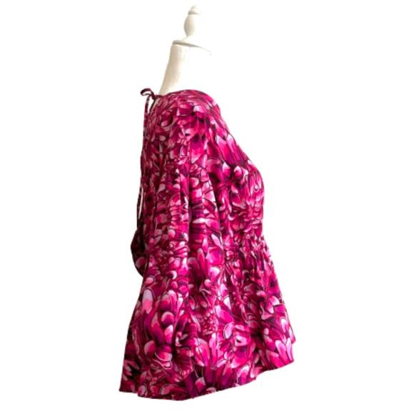 Kika Vargas X Target Blouse Top Pink Floral Mum Extreme Puff Sleeve Scallop L - Picture 5 of 13